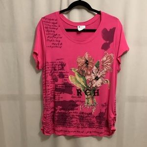 Vintage Y2K floral and graphic text t-shirt with rhinestones